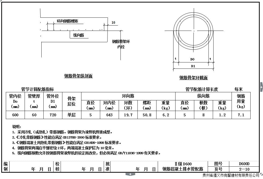 贵州DN600mm钢筋混凝土管配筋图册2